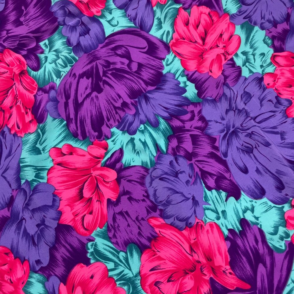Vintage Fabric Colorful Floral Purple Pink Teal‎ Sewing Apparel Over 1 Yard